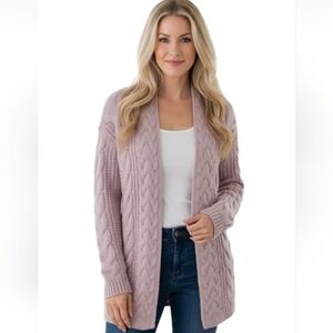 Cable Knit Cardigan, Nine West, XS, Mauve/Light Pink